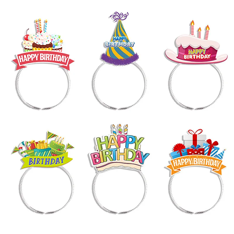 

6pcs Paper Hairband Photo Prop For Birthday Decoration Party Supplies Happy Birthday Hairbow For Childrens Birthday Decorative