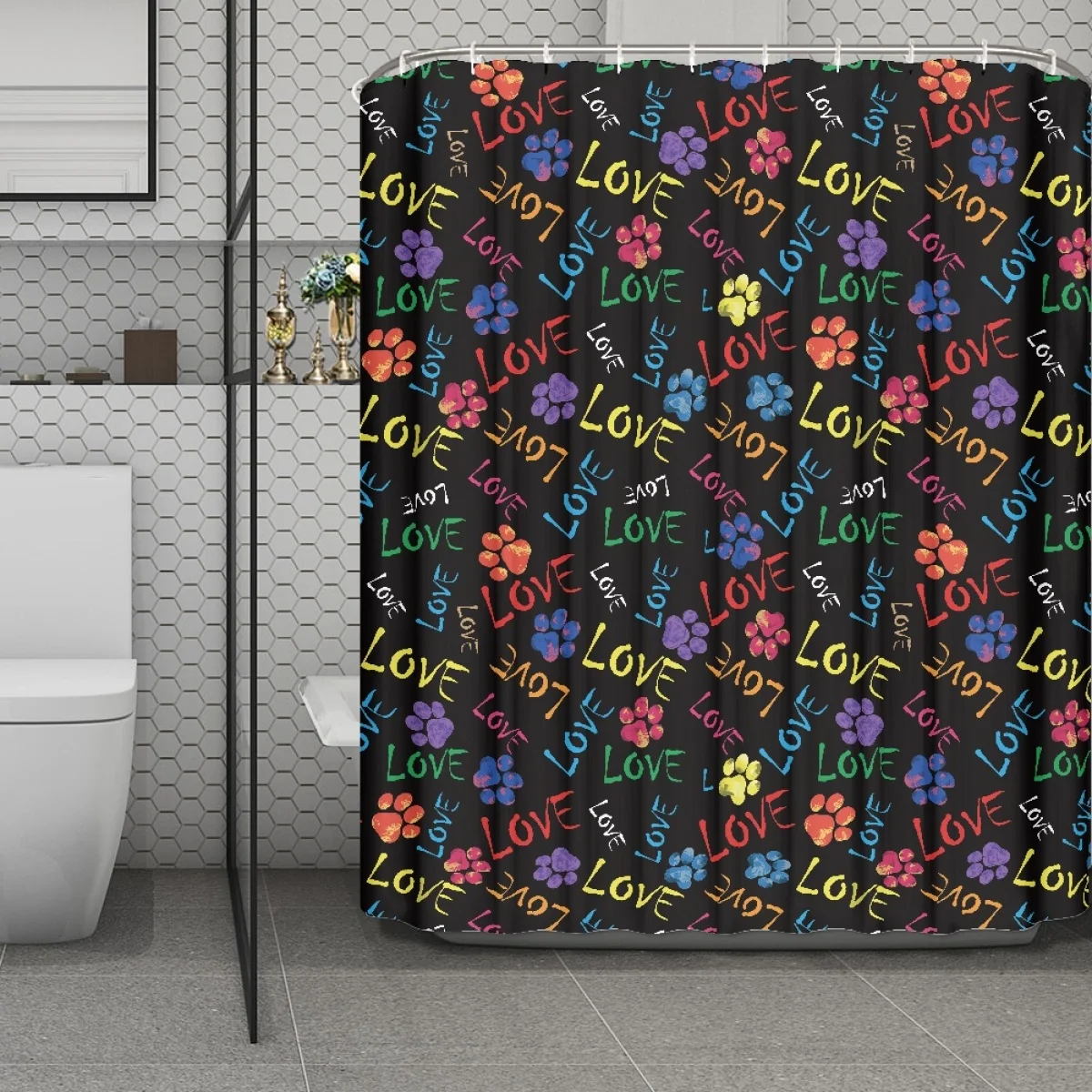 

Modern Bathroom Accessories Polyester Shower Curtain Color Cartoon Dog PAWS Shower Curtains For Bathroom rideau de douche