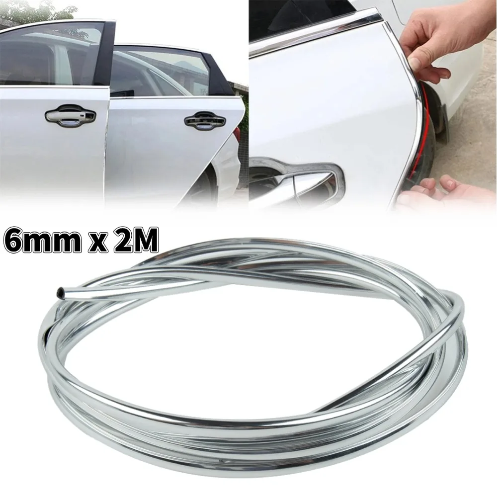 Car Door Anti Collision Strip 2M Chrome Car Door Edge Protection Strip Auto Door Moldings Trim Adhesive Scratch Protector