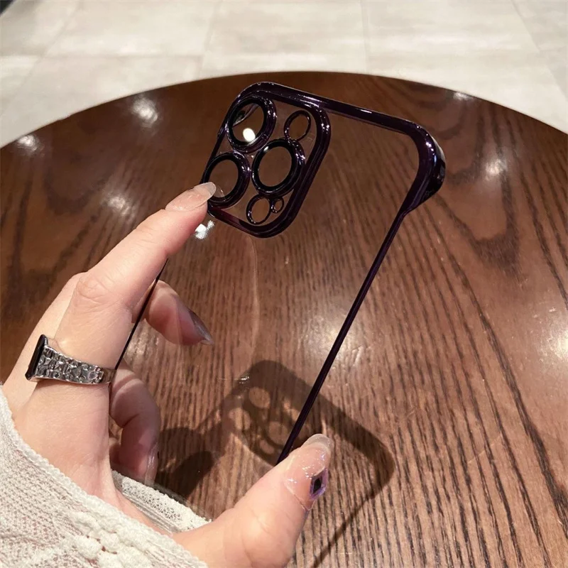 Luxury Plating Transparent Frameless Ultra Thin Phone Case with Hard Lens Protection Cover