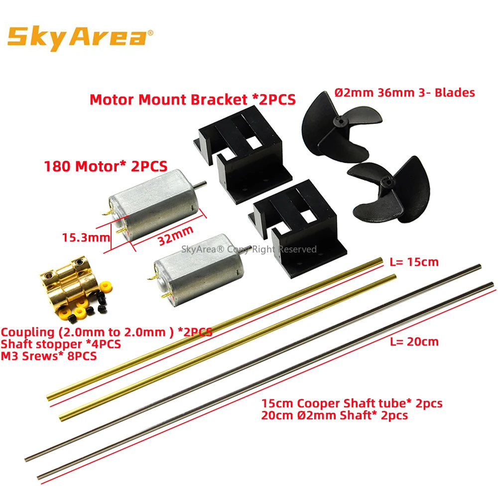 Kit Motore Barchetta RC Doppio 180 + Albero 20 cm + Eliche