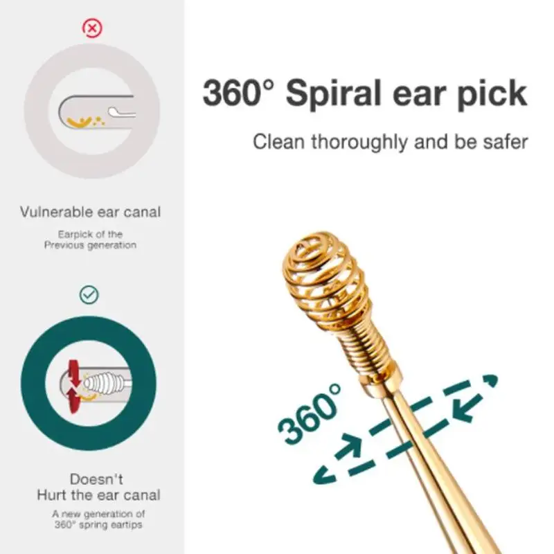 Description Picture 6 of itemGold Steel Ear Wax Pickers Earpick Wax Remover Curette Cleaner Spoon Care Tool Pick Cleaner Ear Clean Ear Ear O4T0