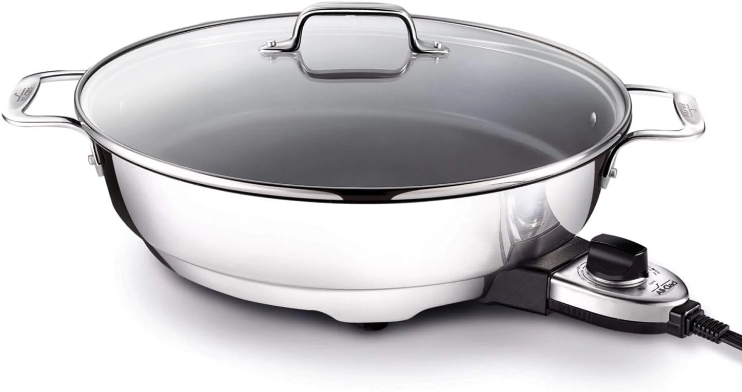 

Stainless Steel and Nonstick Surface Skillet 7 Quart 1800 Watts Temp Control, Cookware, Pots and Pans, Oven, Broil, Dishwasher S
