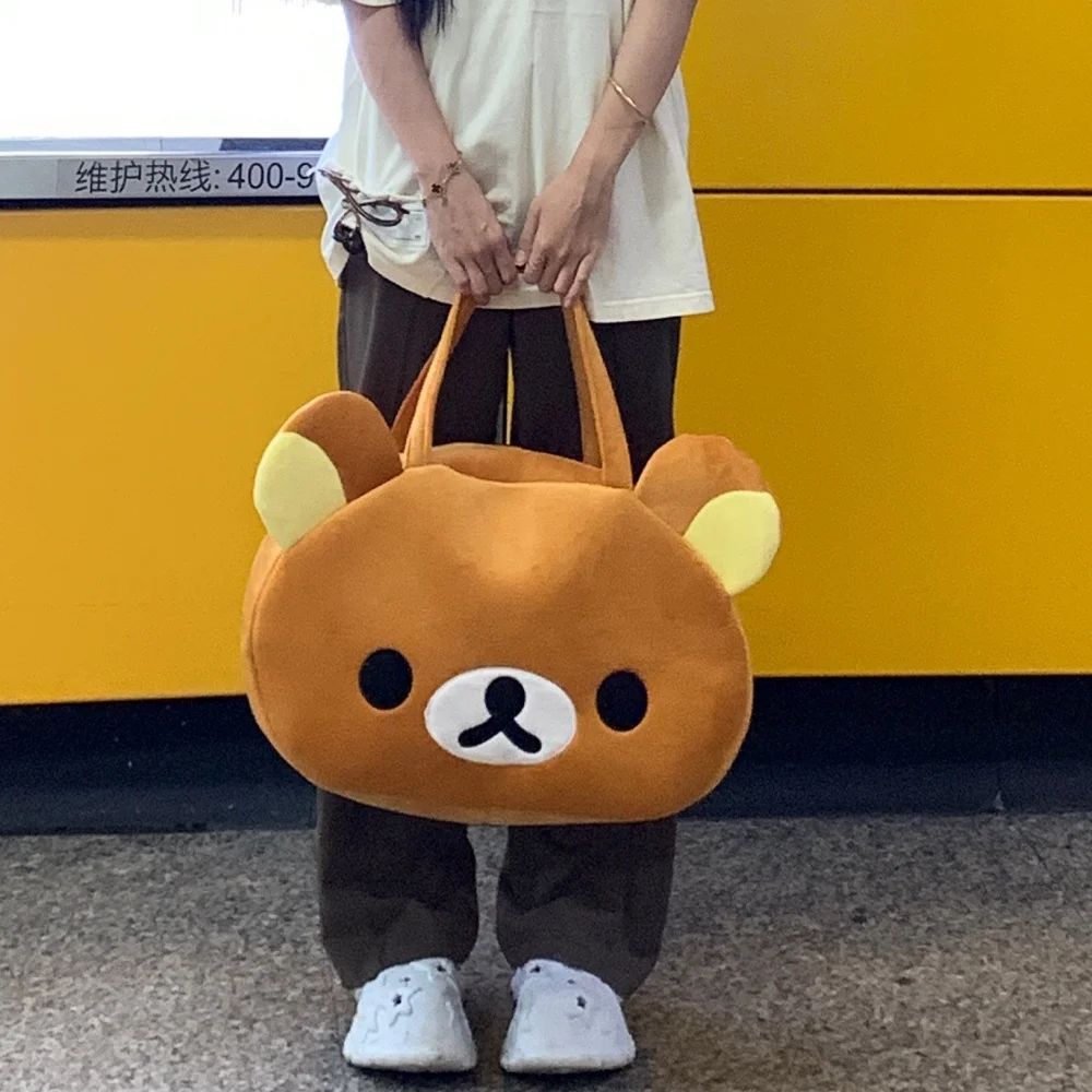 Borsa tote in peluche Rilakkuma, borsa a tracolla con orsetto marrone kawaii, morbida, casual, di grande capacità, per uso quotidiano, per ragazze e donne - immagine 2