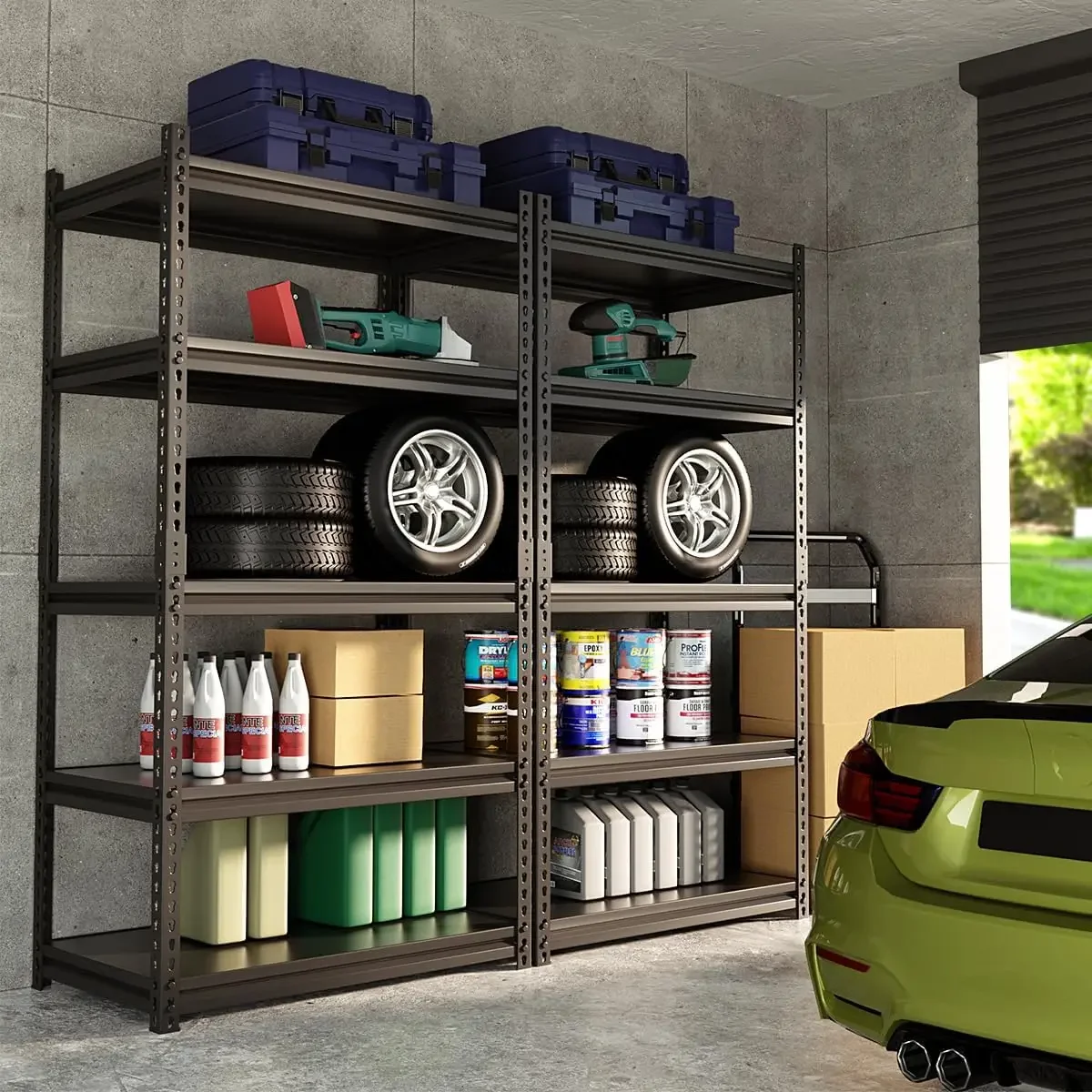 Garage Storage Shelves, Adjustable 5-Tier Metal Heavy Duty Shelving, Utility Storage Rack for Garage Organization Warehouse Base 6