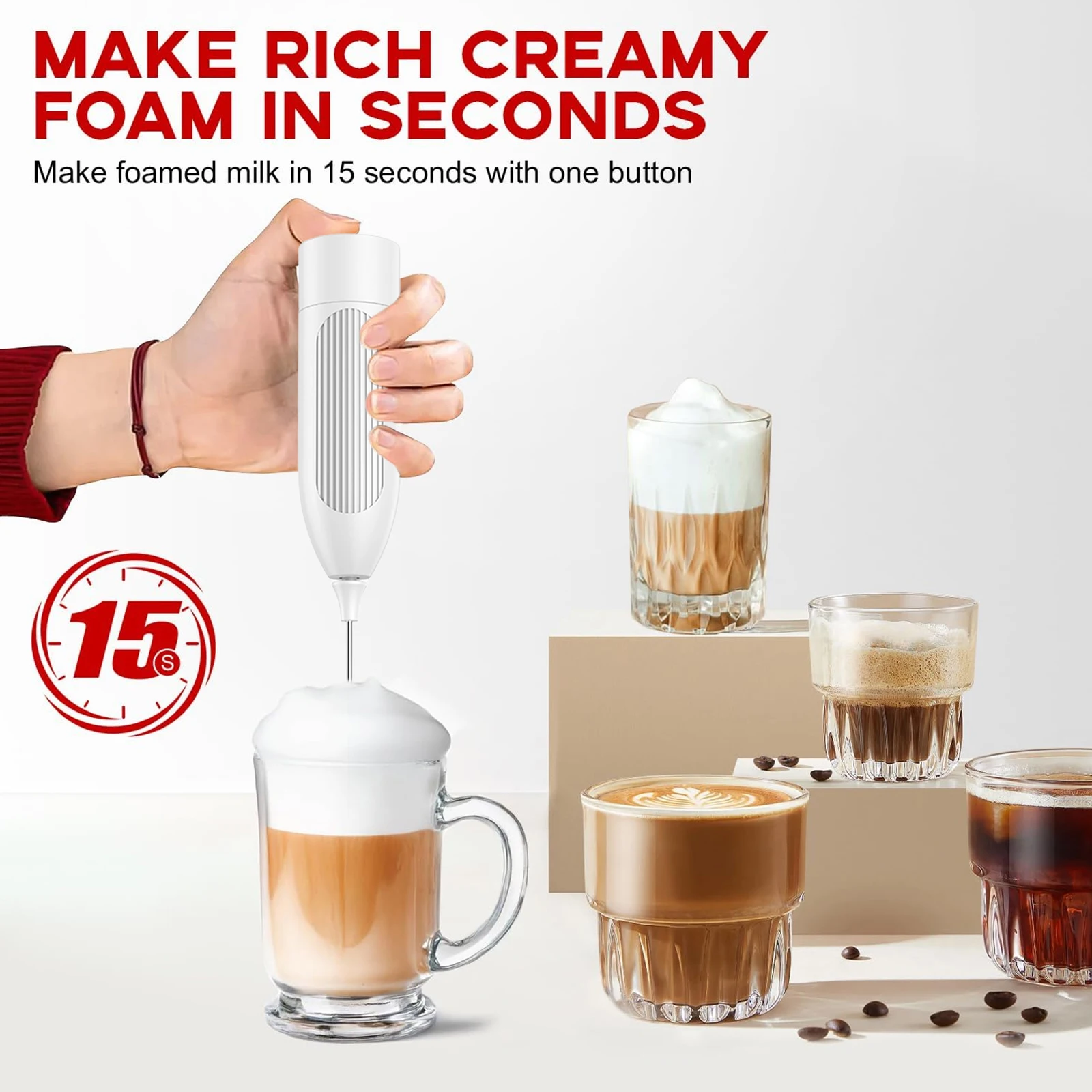 Wireless Milk Foamer Coffee Whisk Mixer Electric Egg Beater Mini Frother Handle Stirrer Cappuccino Maker Housewarming gift idea 3