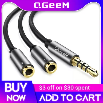 QGEEM 3.5mm Audio Splitter Cable for Computer Jack 3.5mm 1 Male to 2 Female Mic Y Splitter AUX Cable Headset Splitter Adapter