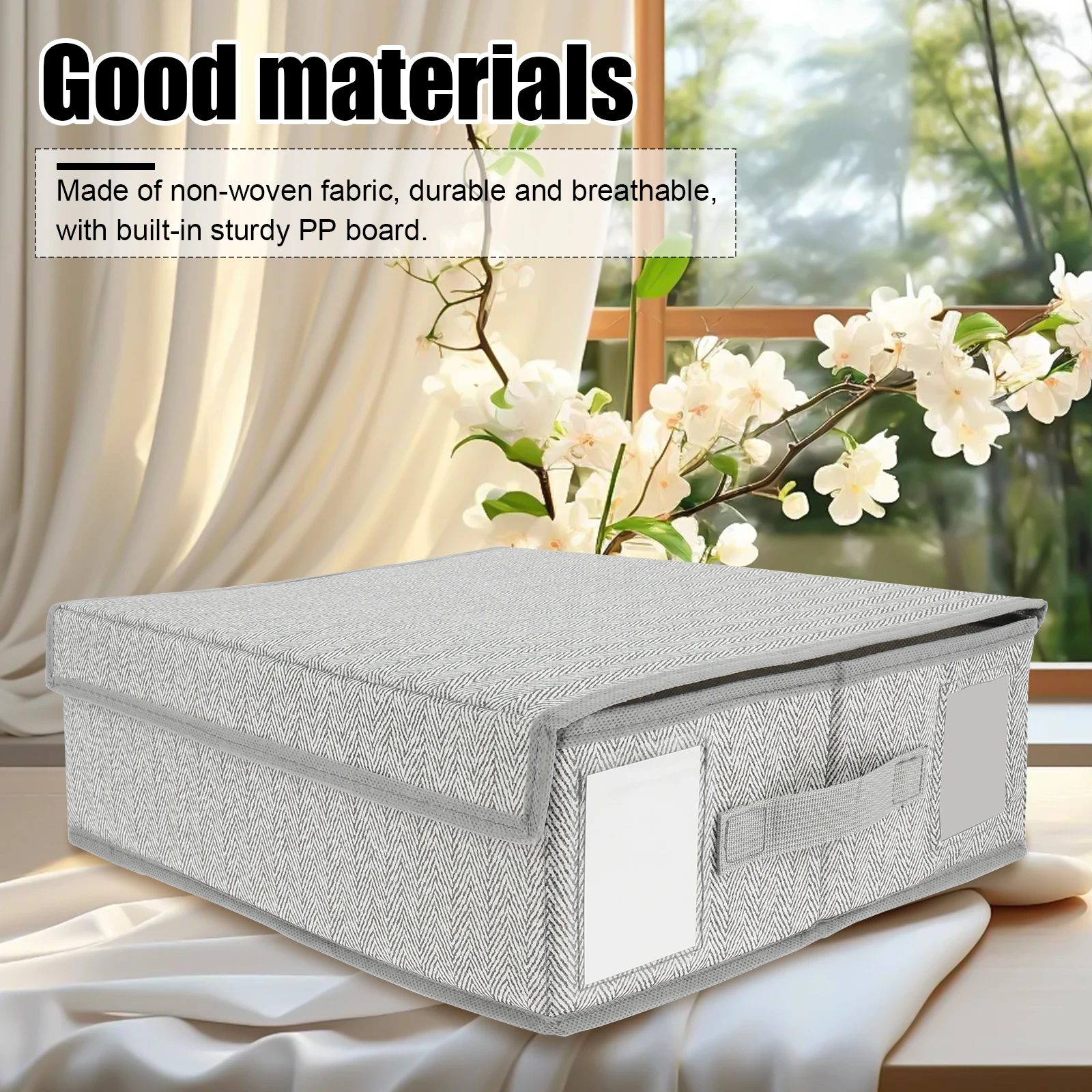 4Pcs Sheet Storage Box Organizer Foldable Window Label Blanket Bed Sheet Organizer Box Wardrobe Bed Clothes Storage Organizer 6