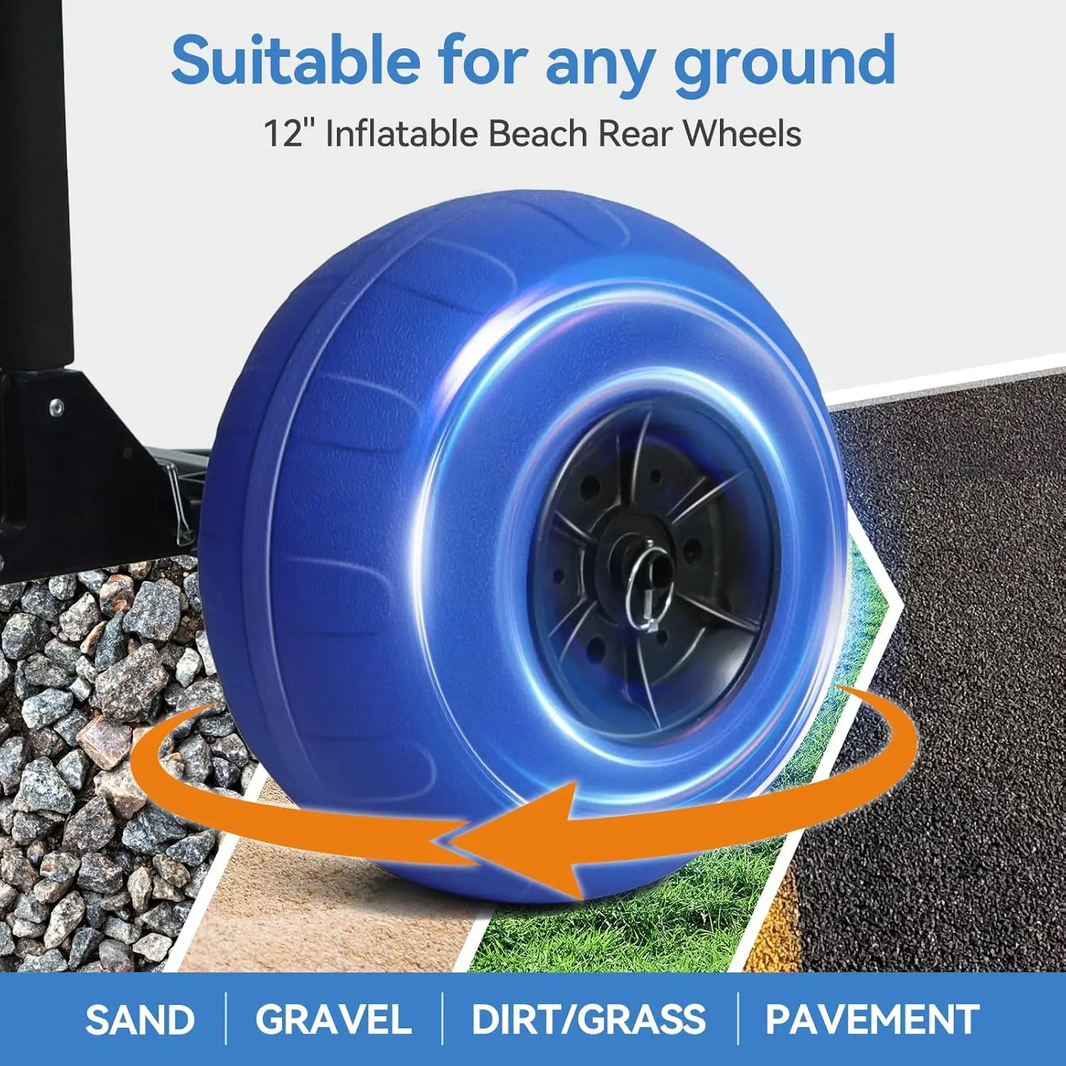 12"Sand Tires Adjustable Handle,Large Capacity Cart with Storage Pockets,Straps &Beach Chair Hooks,Maximum Weight Capacity220lbs