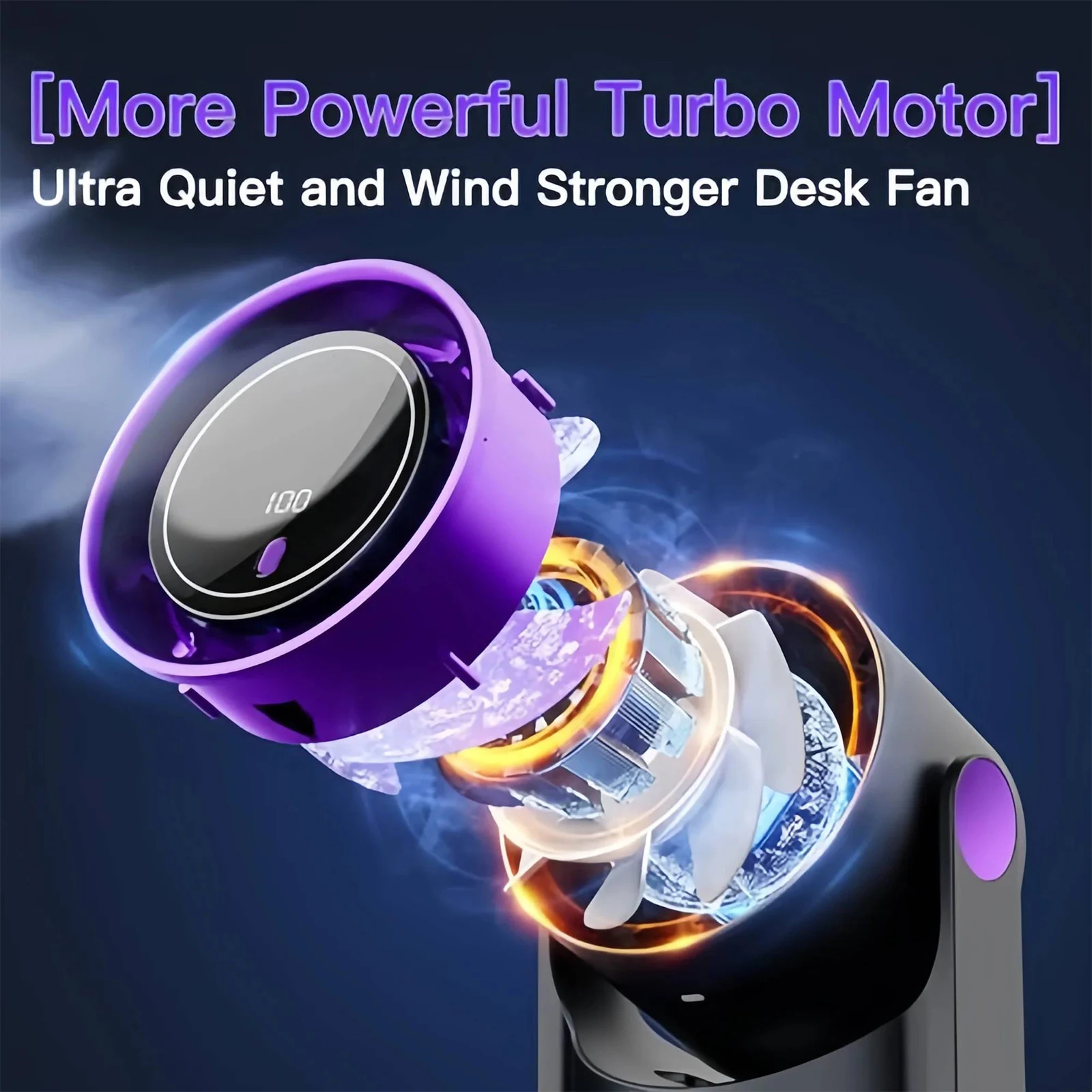 Compact 100-Speed Desk Fan with Digital Display and Rechargeable Battery for Bedroom, Office, and Travel