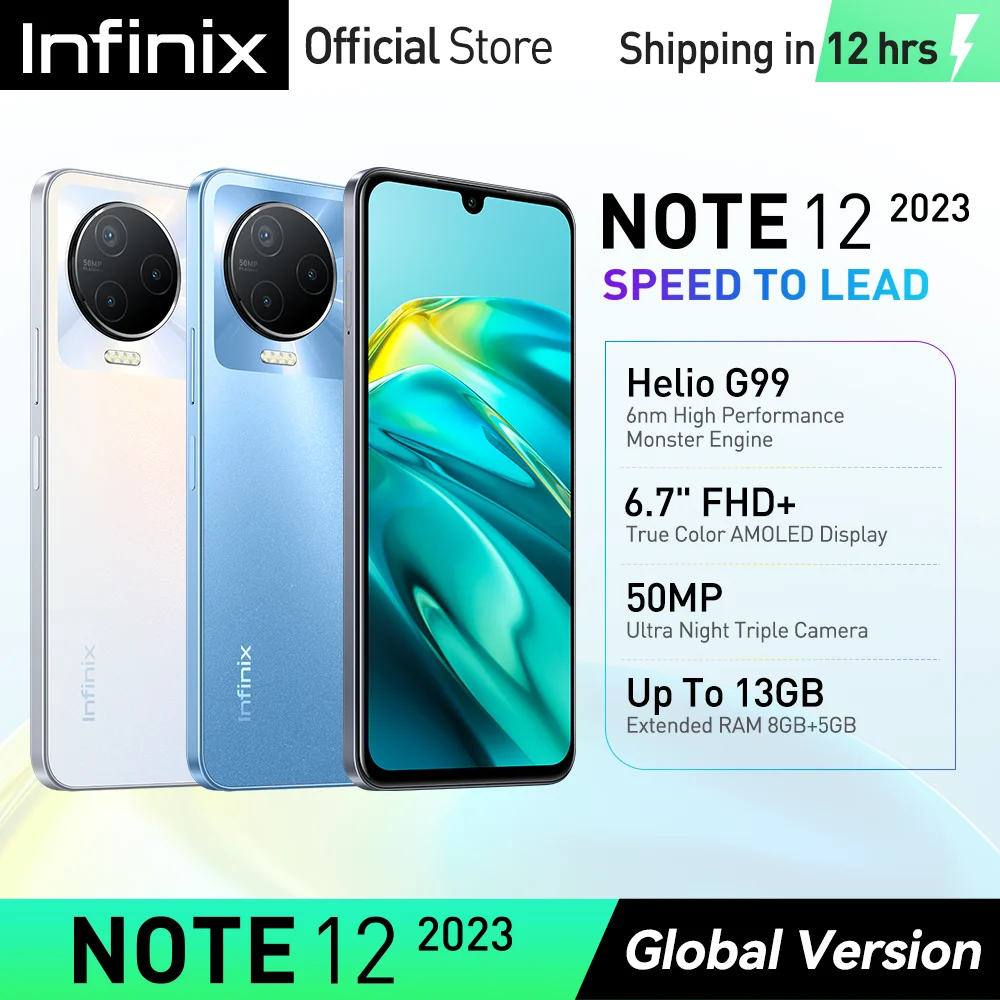 * عرض العالم الأول * هاتف انفينيكس نوت 12 2023 4G NFC الذكي 8/128GB هيليو G99 6nm المعالج 6.7 FHD + AMOLED عرض الهاتف المحمول - 