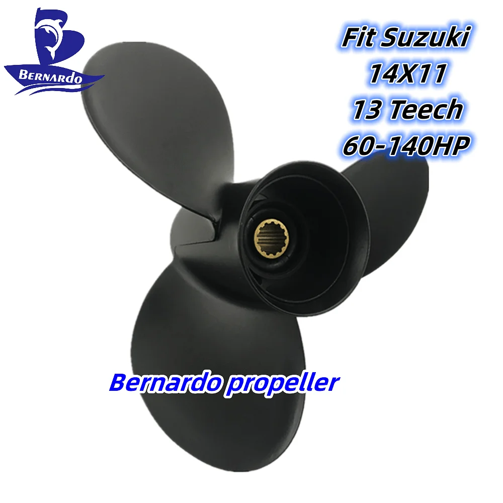 Bernardo Boat Propeller 14X11 Fit Suzuki Outboard Engines 60 70 75 85 90 100 115 140HP Motor Aluminum 3 Blades 13 Tooth Spline