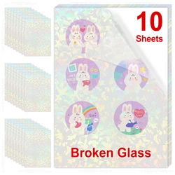 Waterproof Transparent Vinyl Sticker Paper - A4 Self-Adhesive Sheets for Inkjet Printing (10-Pack) (Broken Glass)