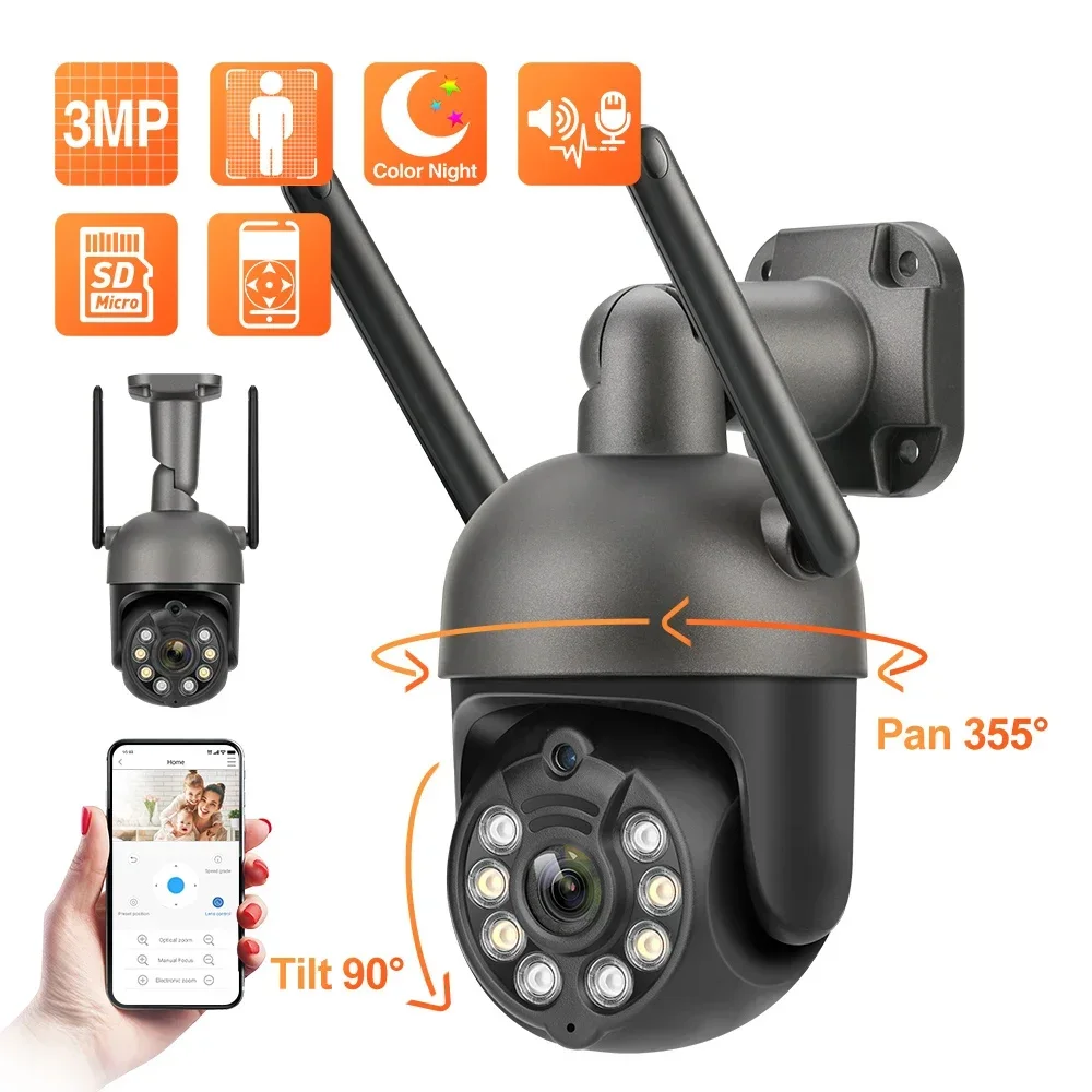 Techage HD 3MP Mini PTZ WiFi IP Camera Outdoor Waterproof Wireless Security Camera Smart AI Human Detection Video Surveillance