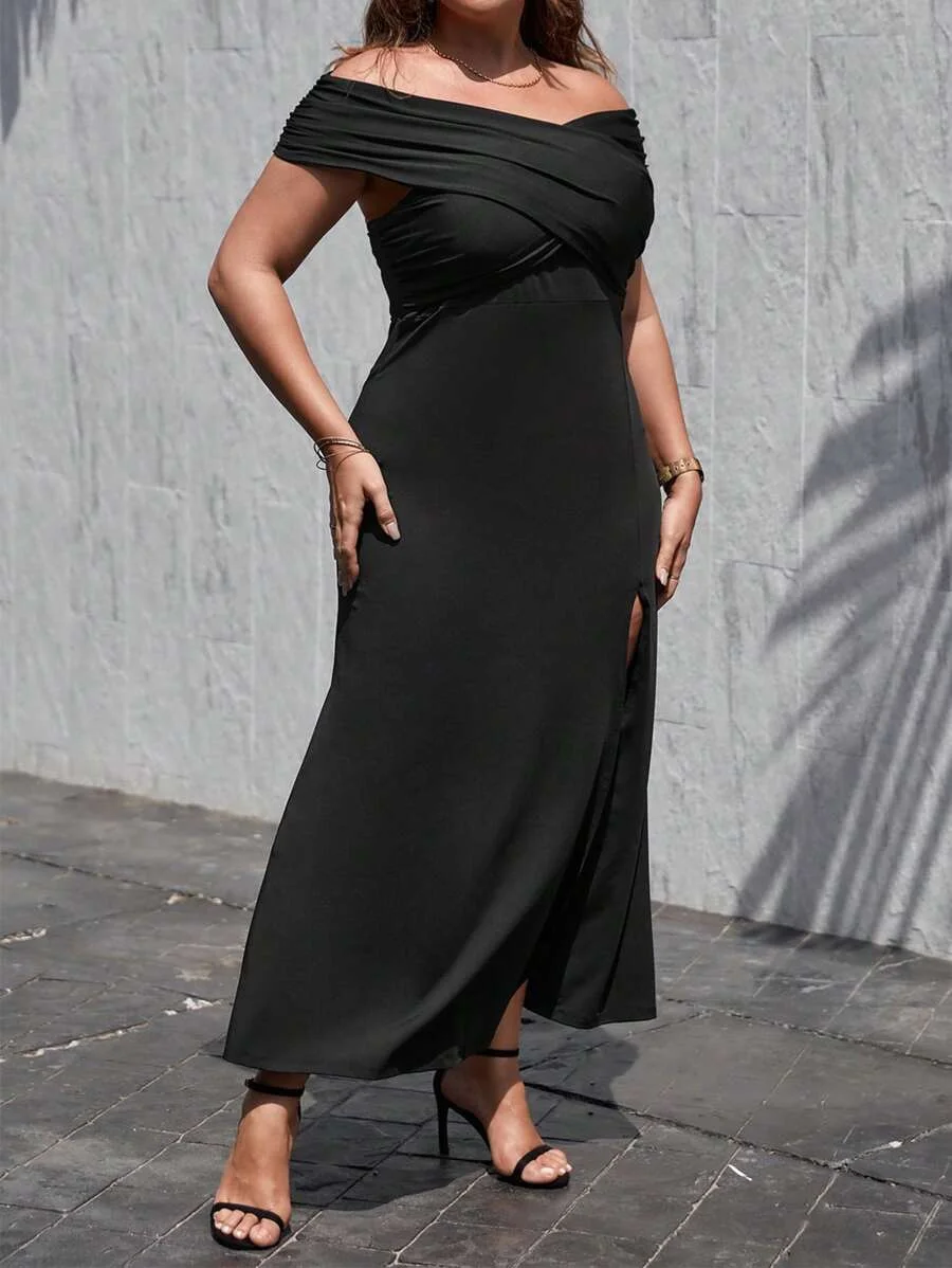 Plus Size 2023 New Large Women's Evening Dress Long Dress Split High Waist Slim Elegant Sexy Long Style Black Dress New