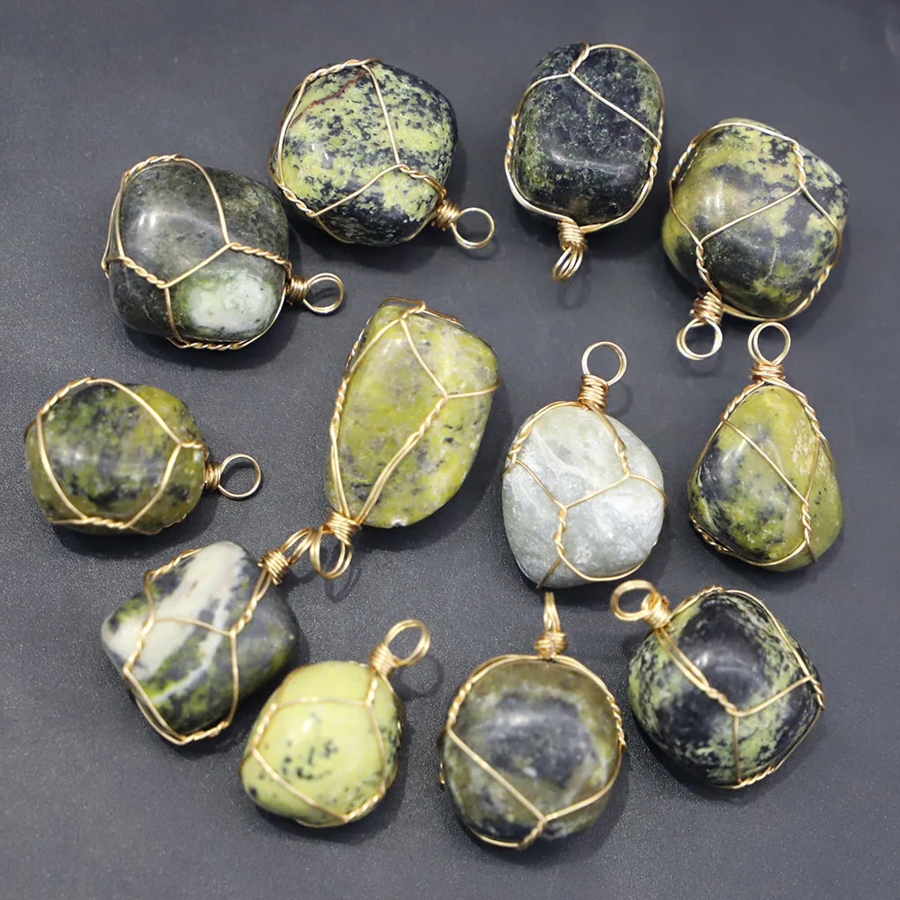 

Natural Yellow Pine Stone Necklace Pendant Golden Winding Irregular Charms DIY Making Fashion Jewelry Accessories Wholesale 8Pcs