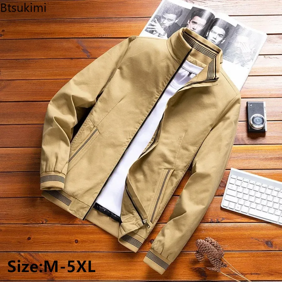 2024 Men Clothing Fashion Spring Autumn New Men's Bomber Jackets Solid Loose Casual Coats Male Stand Collar Sport Tops Outerwear