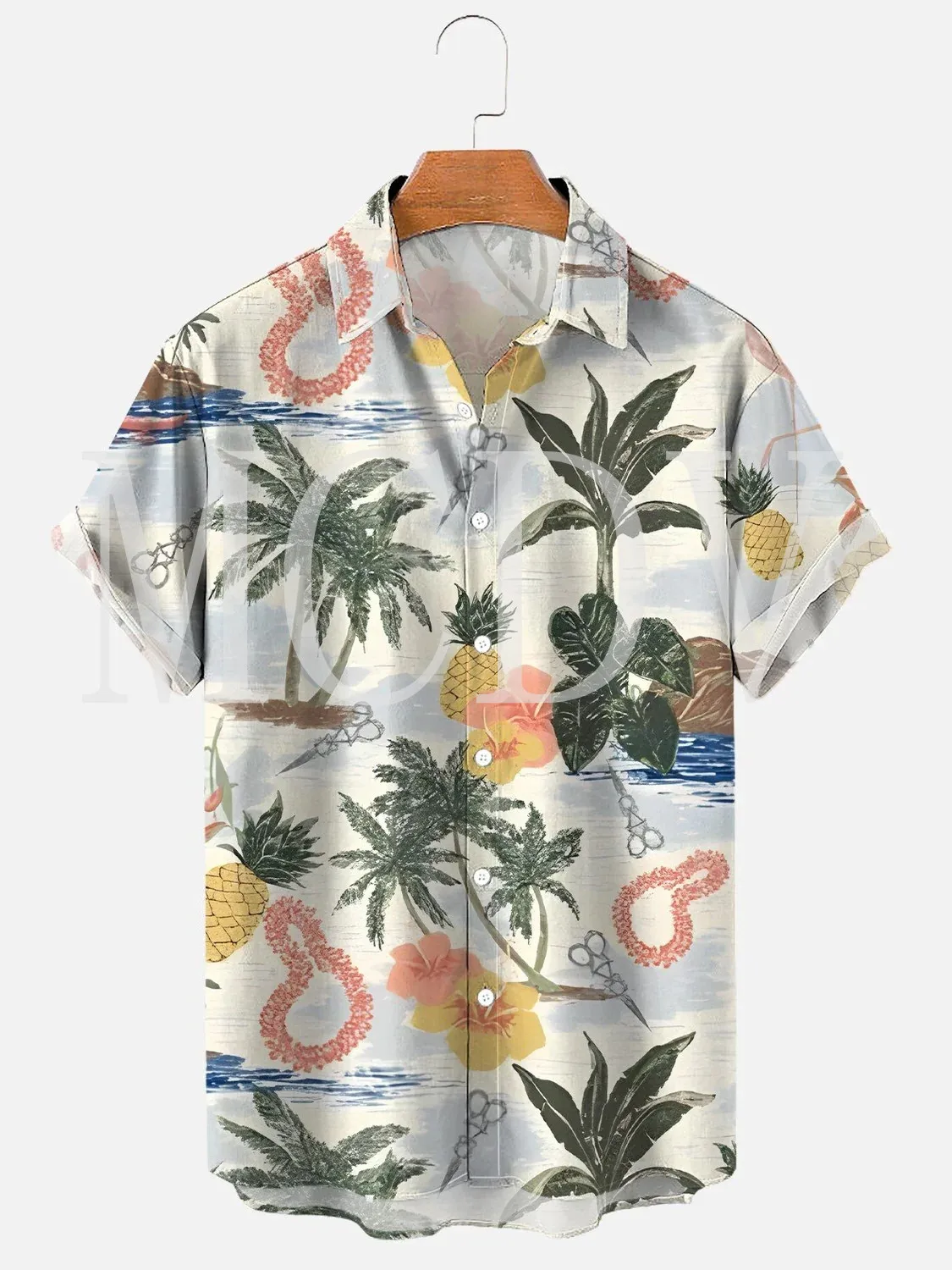 Mens For Women Hawaiian Leaves Printed Lapel Loose Chest Pockets Short Sleeve Funky Aloha Shirts