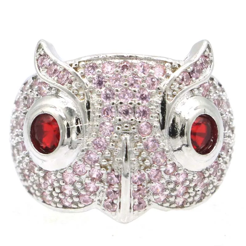 

23x19mm Delicate Fine Cut Owl Shape Pink Kunzite Red Blood Ruby Woman's Gift Silver Rings