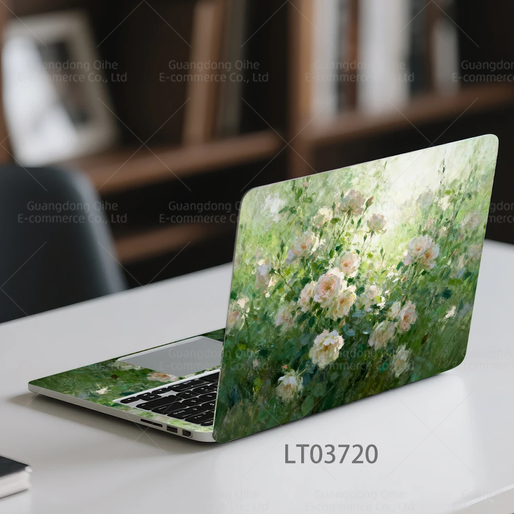 2개입 방수 PVC 노트북 스티커 - 크레스트드 파라오트, 기하학적 고양이, 장미 정원, 내마모성 자가 접착식