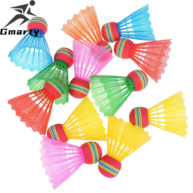 

12 PCS Badminton EVA Rainbow Ball Head Nylon Badminton Feathers for Game Sport Entertainment with Transparent Barrel