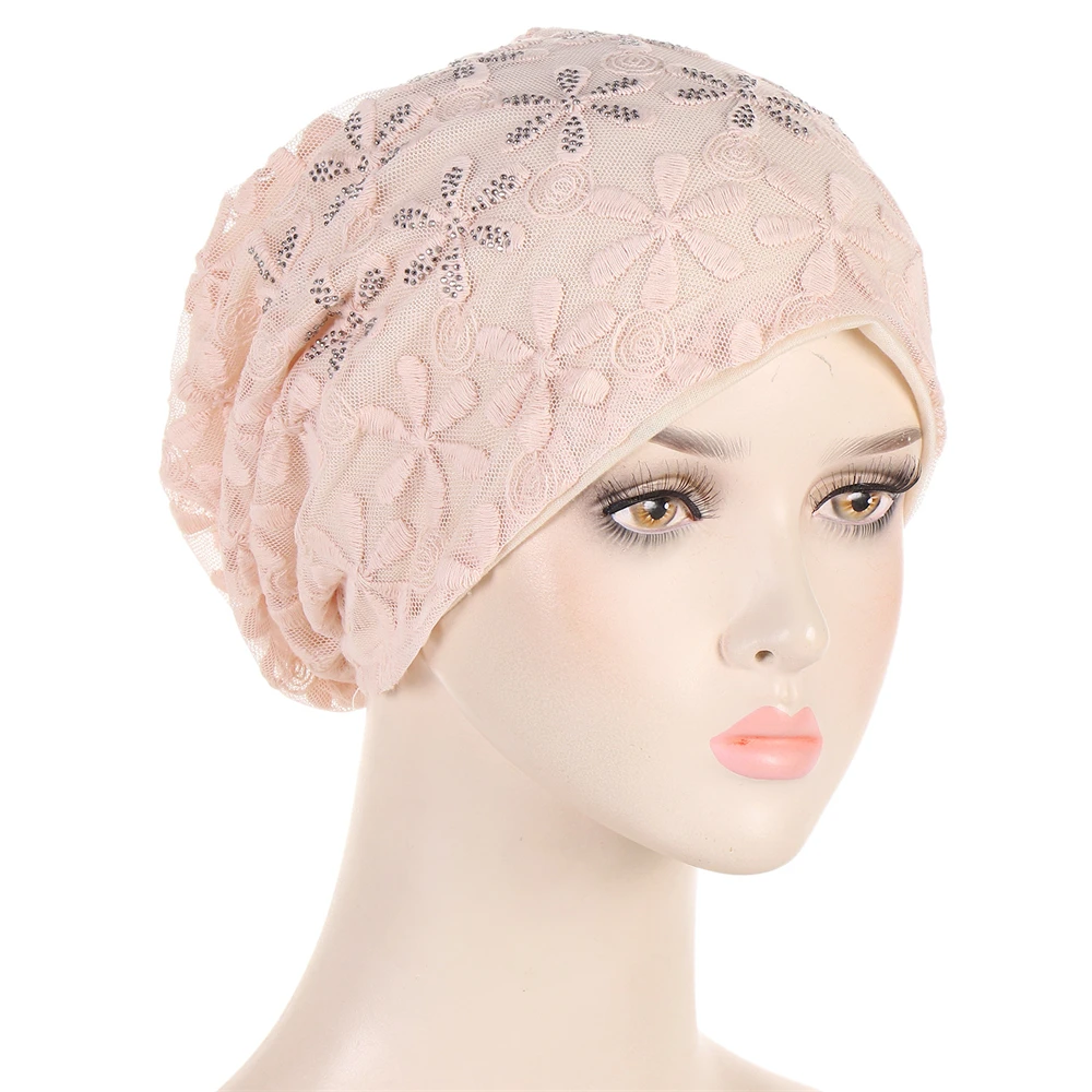 Women Hats Spring Summer Thin Bonnets for Women Designer Lace Flower Skullies Headscarf Hat Autumn Latest Turban Beanies Fashion 6