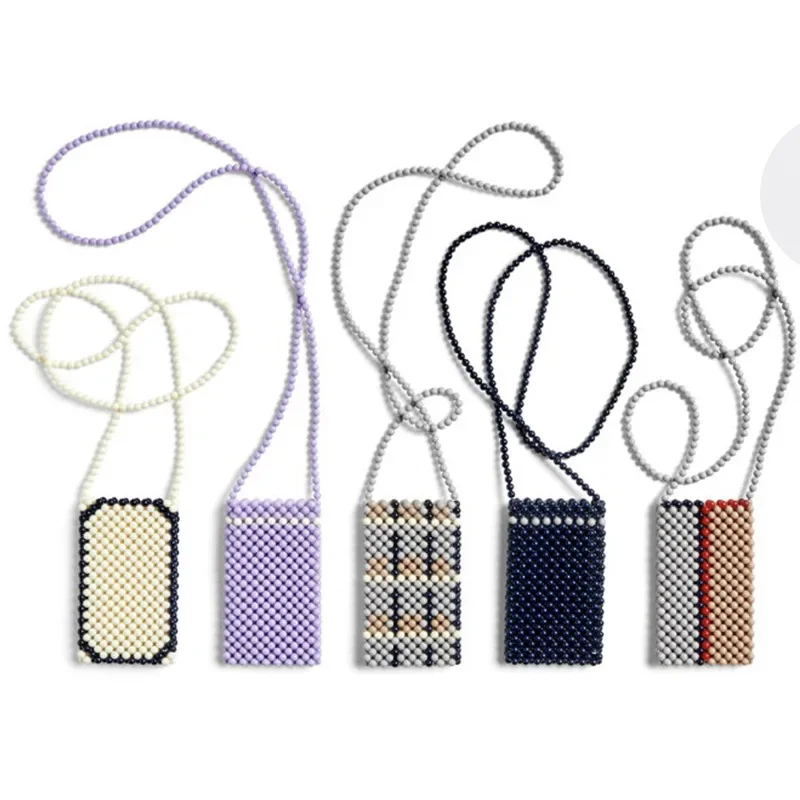 

Fashion Personalized Simple Mobile Phone Women's Bag New Colorful Spliced Stripe Ladies Crossbody Bags Handwoven Beaded Totebag