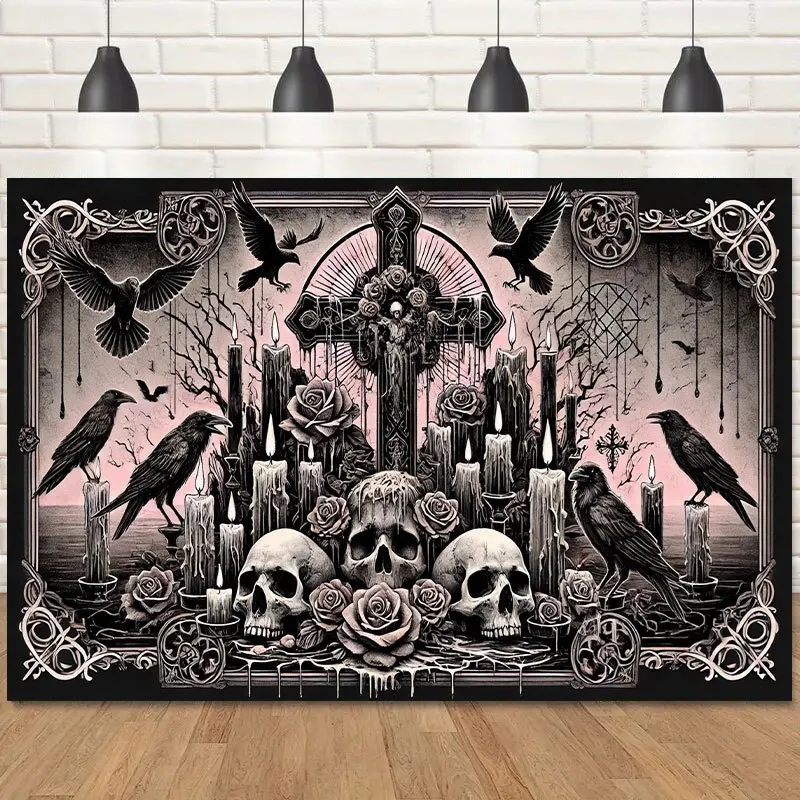 1pc Gothic Skull and Roses Tapestry, Polyester Wall Hanging, Suitable for Halloween, Christmas and Themed Events - AliExpress