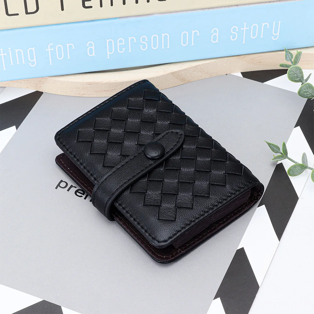 New Real Sheepskin Leather Short Wallet Zipper Fashion Retro Wallet Woven Pattern Casual Large-capacity Leather Card
