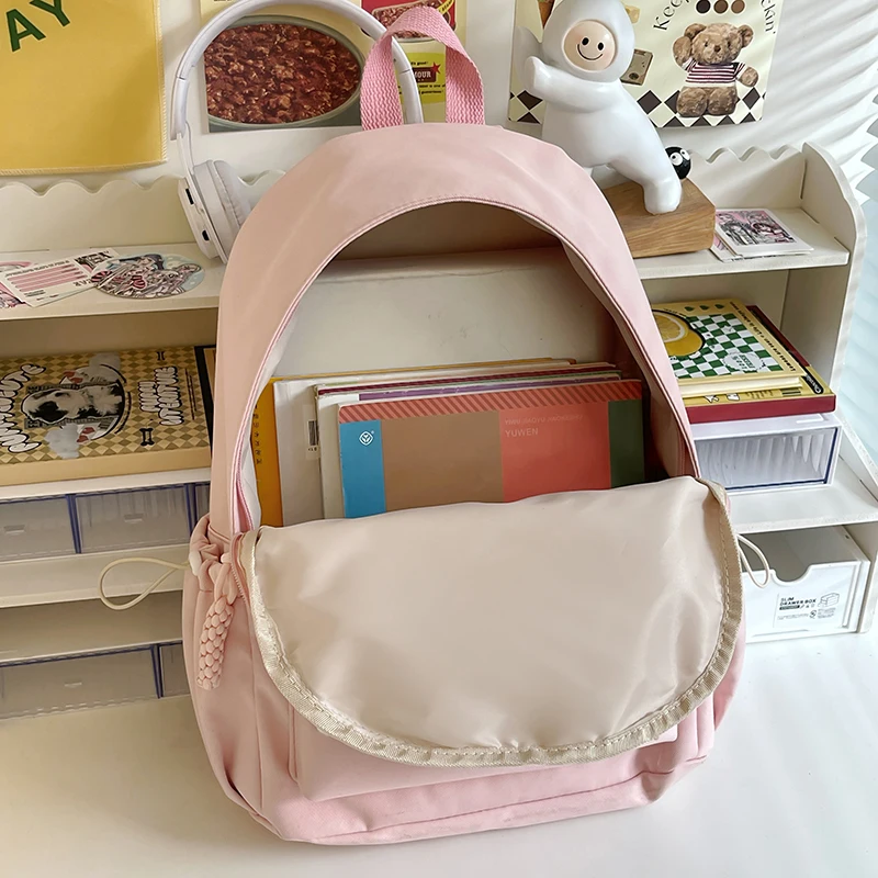 Cute Pink Backpack for Girls Fashionable Star Decorated School Bag with Plush Charm Ideal for Daily Use and School Cute Style Ba 6
