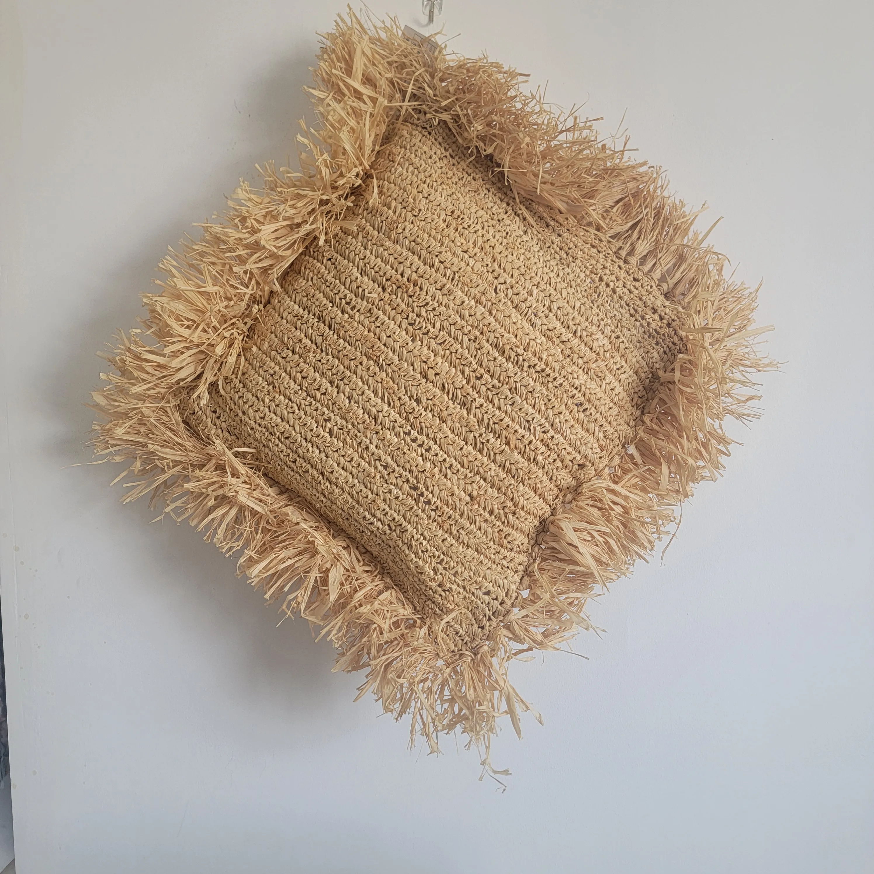 Natural Fiber weaving Pillow with tassels, 65X65CM