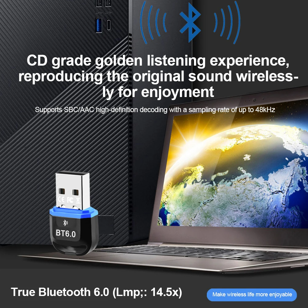 Bluetooth 6.0 어댑터 2-in-1 무선 오디오 송신기 수신기 헤드폰 스피커 용 USB 동글 Windows 8.1/10/11 드라이버 무료 Bluetooth 6.0 Adapter 2-in-1 Wire