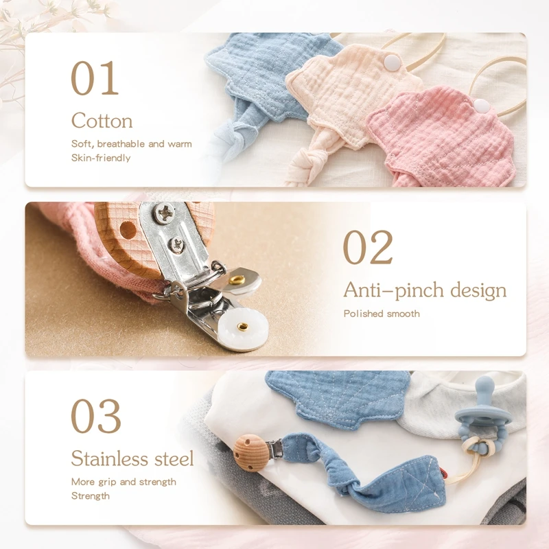 Baby Toy Wooden Stroller Clip Baby Moving Stroller Personalized Cotton Shell Shape Pacifier Chain Pacifier Storage Gift For