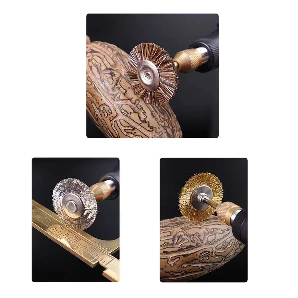 18pc Brass Brush Steel Wire Wheel For Metal Cleaning Polishing Rust Removal Tool 2.35 Handle Electric Grinding Wire Brush Polish