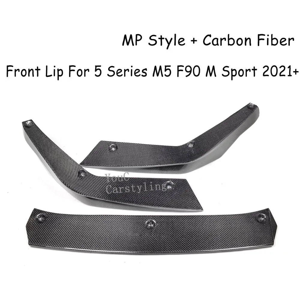 Real Carbon Fiber Front Lip Splitters for BMW 5 Series F90 M5 LCI + Front Bumper M Sport Guard 3Pcs/Set