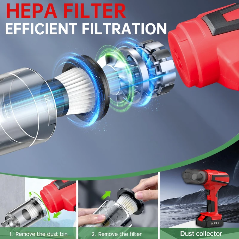 High power car vacuum cleaner portable handheld wireless brushless motor small cleaning machine, dual-use air dust collector