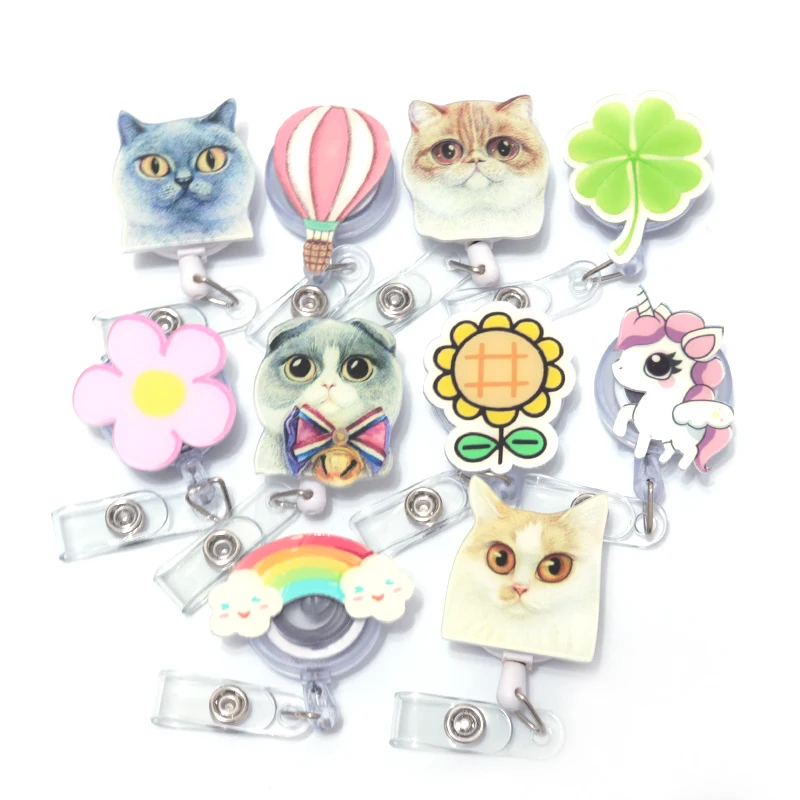 1PCS Hospital Retractable Badge Reel with Belt Clip Cute Cartoon Cat Nurse Doctor Name Tag Card Holder Accessories Office Supply