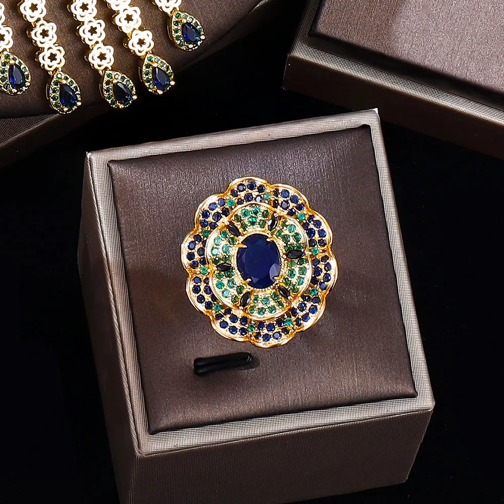 2024 New 24k gold-plated cubic zirconia 4pcs bride's zircon jewelry set, luxury Libya Dubai bride jewelry set