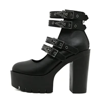 Gdgydh Goth Style Women Block Heels for Halloween Fashion Buckle Strap Dress Pumps Platform Mary Jane Shoes Stylish Back Zipper - Image 4