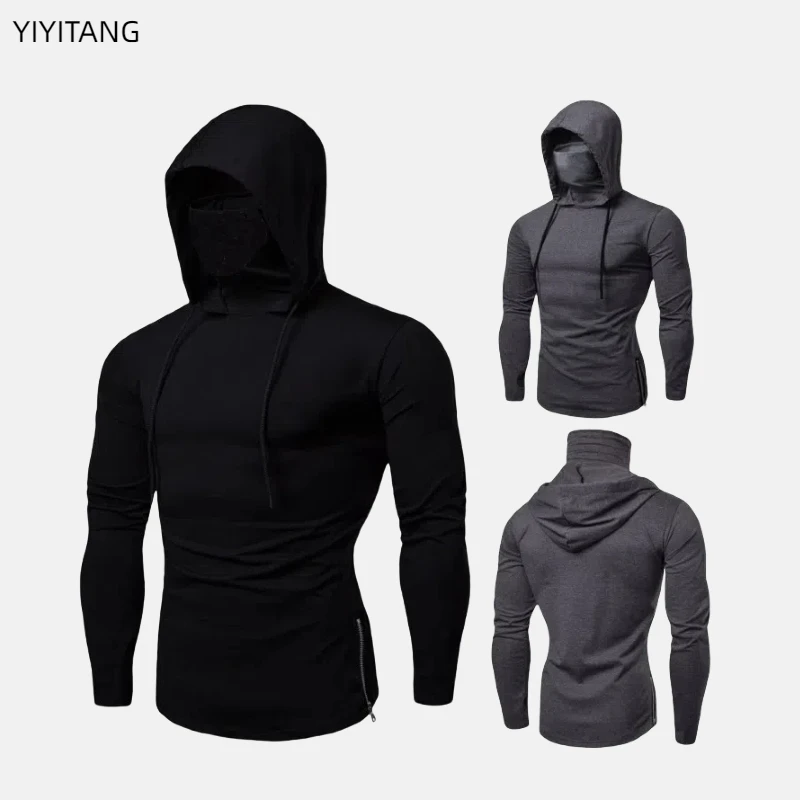 

Men's Hooded Long Sleeve T-shirt: Stylish Athletic Fitness Top for an European-American Look