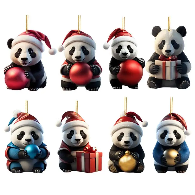 

Animal Christmas Tree Ornaments Christmas Panda Keychain Pendant 2D Acrylic Rearview MirrorDecorations Xmas Tree Pendant Home