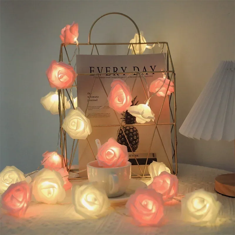 1/3/6m20 Lights LED Simulation Rose Lights Valentine's Day Wedding Holiday Garden Decoration Battery String Lights Night Light 20 10 leds halloween decoration light pumpkin maple leaf string lights simulation string light battery holiday home decoration