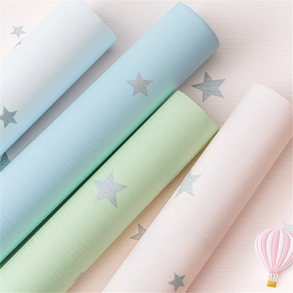 Baby Boy Girl Colorful Star Wallpaper Childrens Bedroom Decor Self Adhesive PVC Furniture Wallpapers Kids Mural Cartoon Stars