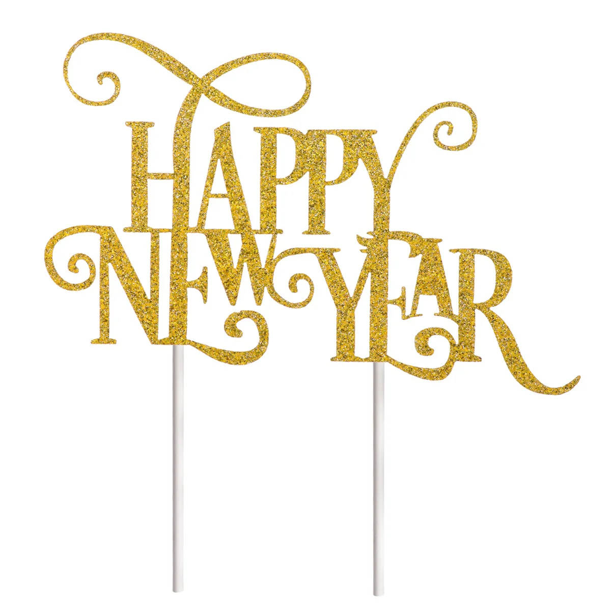 

10pcs Happy New Year Glitter Toppers Twinkle Cake Decoration Ceremony Party Toppers (Gold)