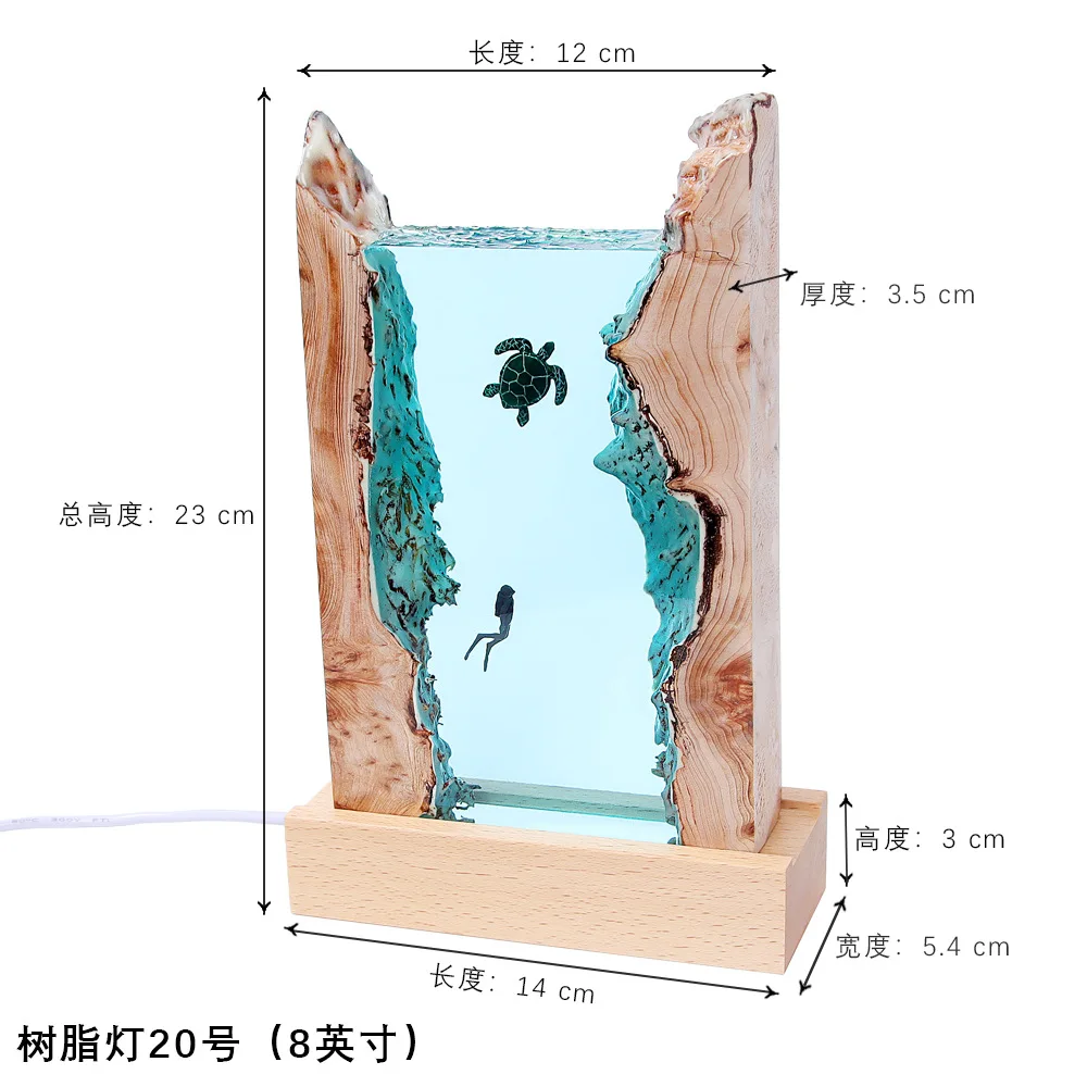 Seabed World Organism Resin Table Light Creactive Art Decoration Lamp Diver Turtle Theme Night Light USB Charge