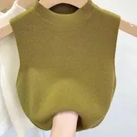 Hot Women's Vest Knitted Tank Top Solid Color Slim Sweater Half-turtleneck Spring Autumn Sleeveless T-Shirt Cropped Top Camisole - Image 6