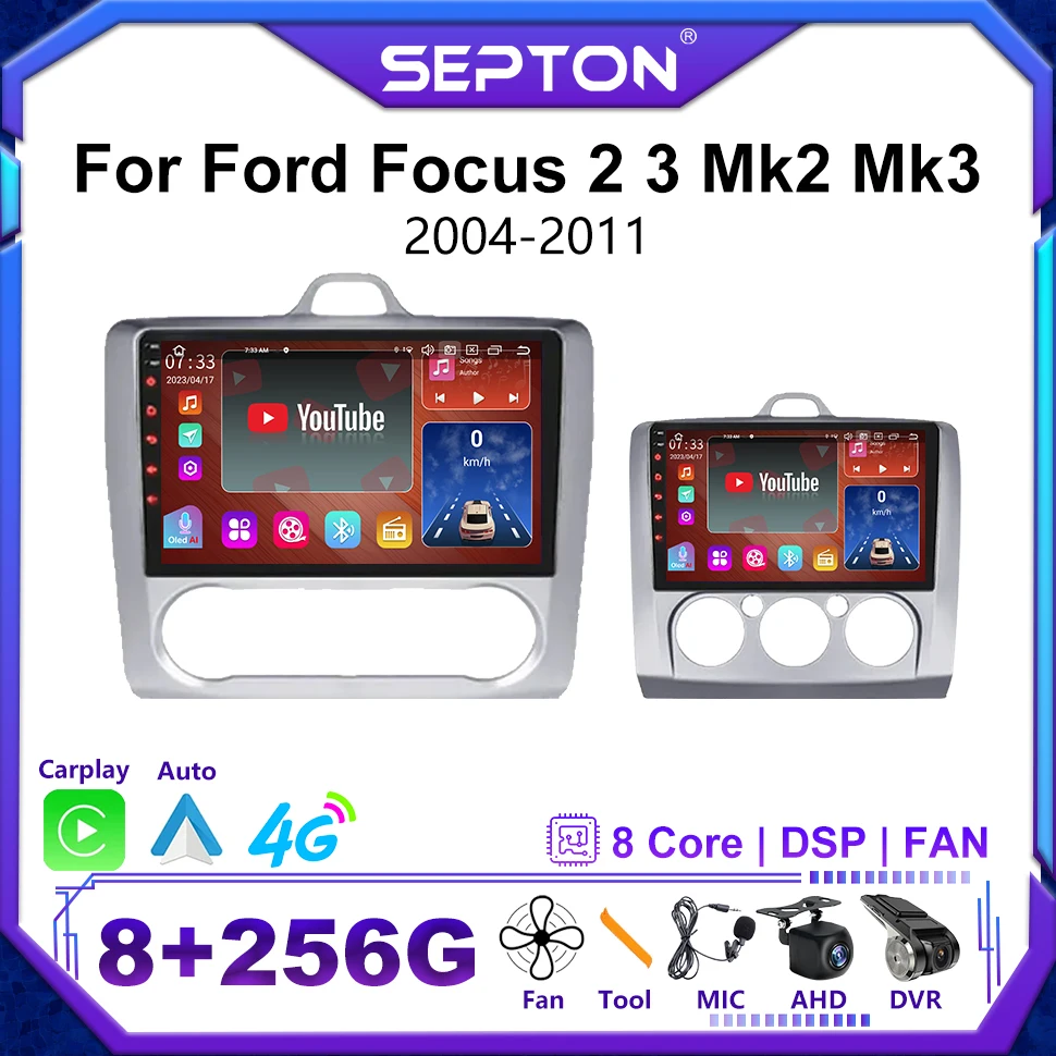 

SEPTON CarPlay Android 12 Car Radio for Ford Focus 2 3 Mk2 Mk3 2004-2011 Navi GPS Multimedia Player 2Din Autoradio Head Unit