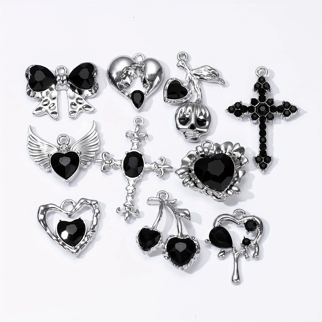 5Pcs New Fashion Heart Cherry Cross Smalto Charms Y2K Style Dark Gothic Pendenti Per Realizzare Gioielli Fatti A Mano Con Risultati Fai Da Te
