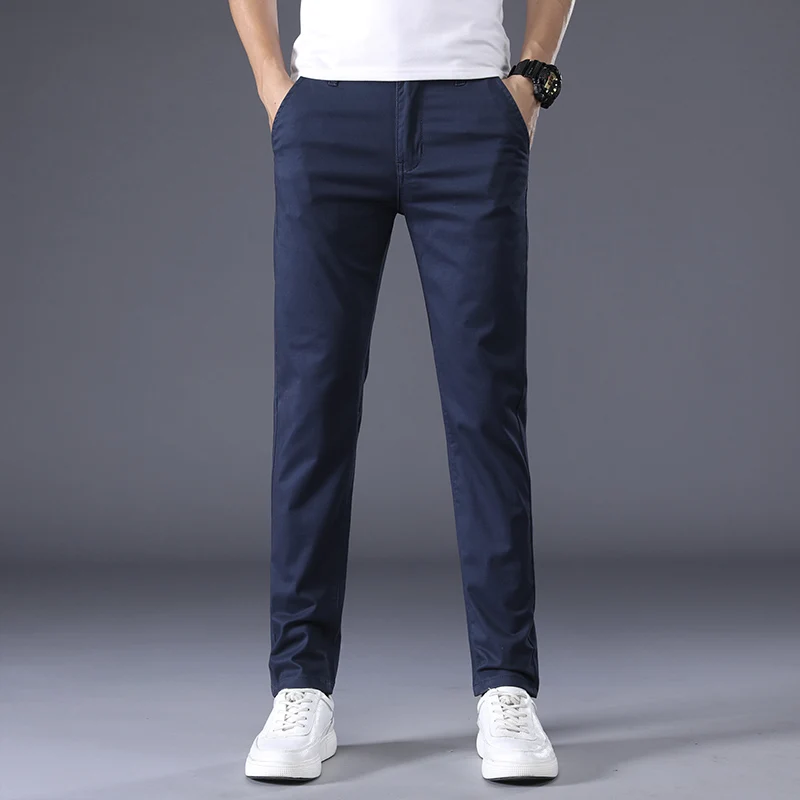 7 Colors Men's Classic Solid Color Summer Thin Casual Pants Business Fashion Stretch Cotton Slim Brand Trousers Male - Image 3