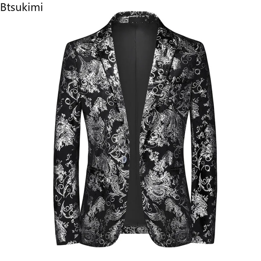 2024 High Quality Men's Business Casual Suits Luxury Jacquard Men Party Wedding Formal Blazer Jacket Fashion Men Slim Dress Suit